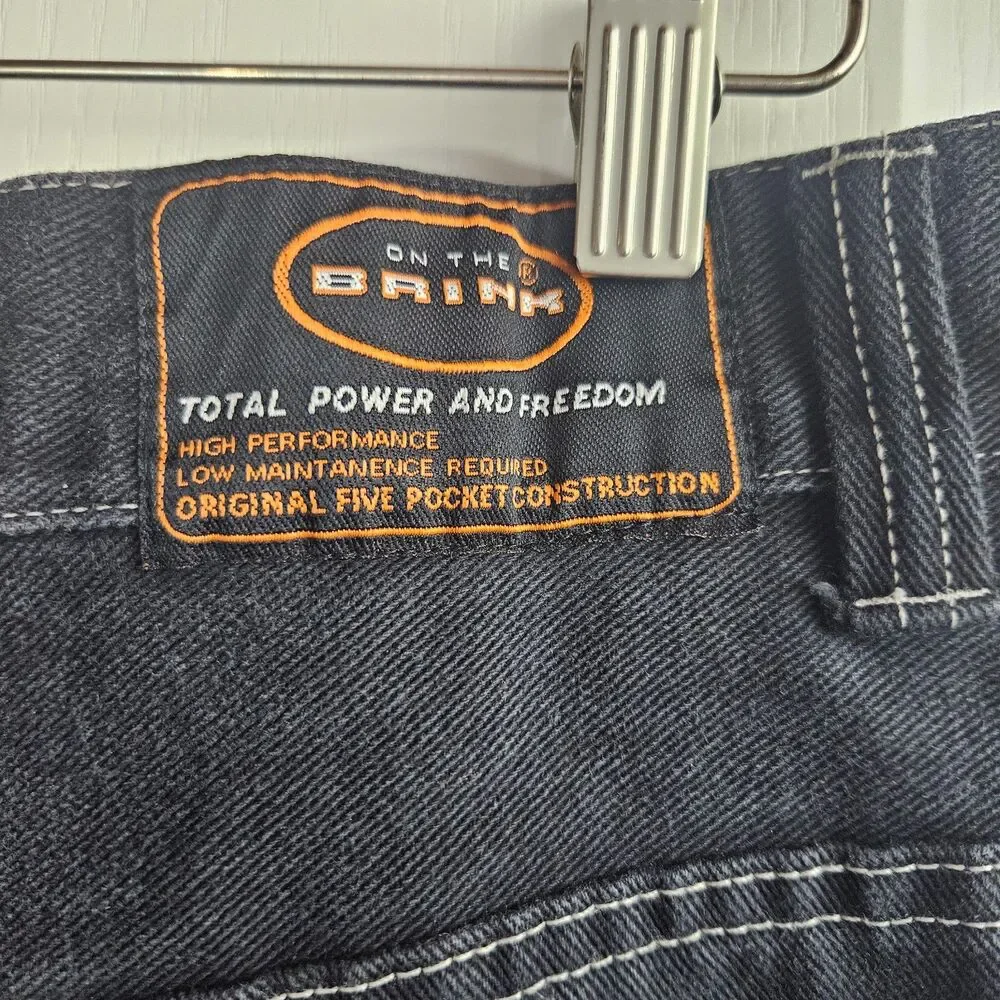 VTG 90s On the Brink Wide Leg Loose Fit Black Jeans Men's 36X30 Big Pockets